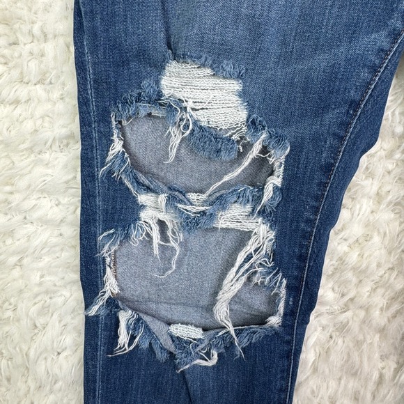 Madewell The Slim Boyjean Distressed Ripped Blue Denim Jeans Women Sz 32 Stretch - Picture 7 of 9